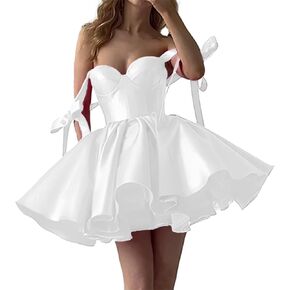Homecoming Dresses Short Prom Dresses for Teens 2024 Sparkly Satin Sweetheart Homecoming Dress with Bow Pockets