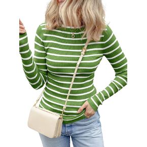 EVALESS Striped Sweater for Women Fall Trendy 2024 Crewneck Ribbed Knit Pullover Clothes Long Sleeve Basic Sweaters Tops