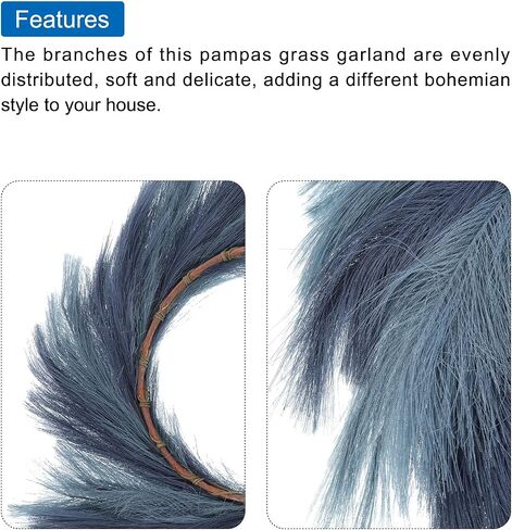 MECCANIXITY Pampas Grass Wreath Dark Blue,Bright Blue 26 Inch Faux Pampas Wreath for Front Door Artificial Pampas Wreath for Farmhouse Wall Decor in Saudi Arabia