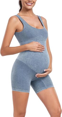 EastElegant Maternity Seamless Yoga Jumpsuits Women's One Piece Workout Bodysuits Ribbed Square Neck Romper in Saudi Arabia