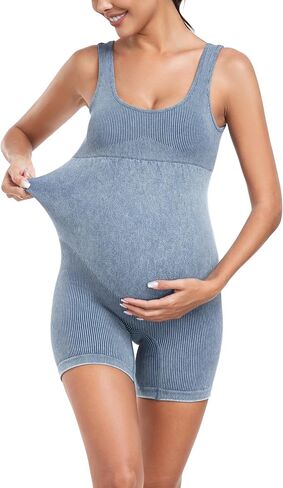 EastElegant Maternity Seamless Yoga Jumpsuits Women's One Piece Workout Bodysuits Ribbed Square Neck Romper in Saudi Arabia