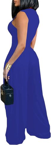 LYANER Women's Elegant Crewneck Sleeveless High Waist Long Wide Leg Pant Jumpsuit Romper in Saudi Arabia