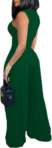 LYANER Women's Elegant Crewneck Sleeveless High Waist Long Wide Leg Pant Jumpsuit Romper in Saudi Arabia