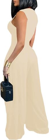 LYANER Women's Elegant Crewneck Sleeveless High Waist Long Wide Leg Pant Jumpsuit Romper in Saudi Arabia