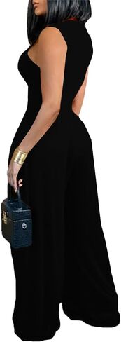 LYANER Women's Elegant Crewneck Sleeveless High Waist Long Wide Leg Pant Jumpsuit Romper in Saudi Arabia