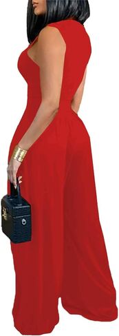 LYANER Women's Elegant Crewneck Sleeveless High Waist Long Wide Leg Pant Jumpsuit Romper in Saudi Arabia