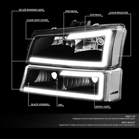 DNA MOTORING HL-LB-CSIL03-BK-SM-CL1-A Black Housing LED DRL Headlight Bumper Light Set Compatible with 03-06 Chevy Silverado/Avalanche in Saudi Arabia