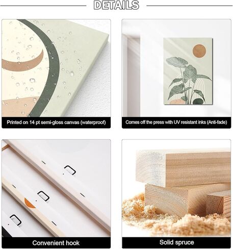 Boho Wall Art Set of 3 Mid Century Modern Wall Decor Abstract Geometric Prints Black Green Plant Sun Natural Framed Canvas Prints Artwork Ready To Hang for Living Room Bathroom Bedroom 12x16inch in Kuwait