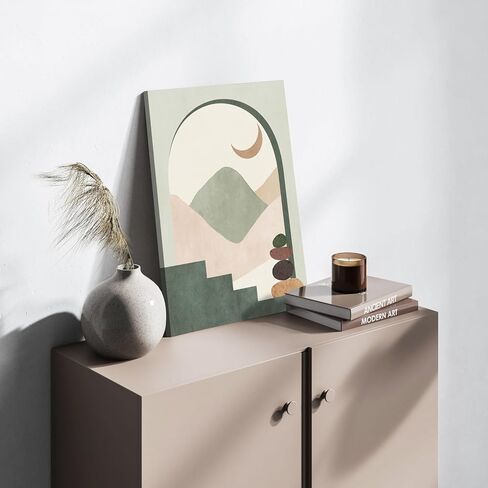 Boho Wall Art Set of 3 Mid Century Modern Wall Decor Abstract Geometric Prints Black Green Plant Sun Natural Framed Canvas Prints Artwork Ready To Hang for Living Room Bathroom Bedroom 12x16inch in Kuwait