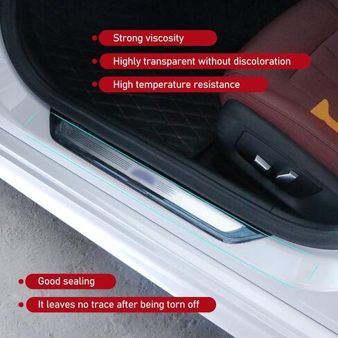 قطعة واحدة من شريط عتبة باب السيارة، ملصق شفاف غير مرئي مضاد للتصادمات، ملصق مضاد للخطوات بطول 32.8 قدم، ملصق حماية الدواسة، مناسب لمعظم السيارات (أبيض) in Kuwait