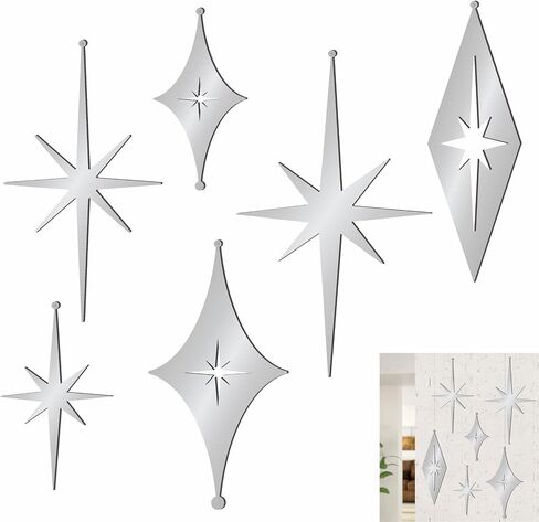 6 Pcs Iron Star Wall Decor Black Starburst Metal Wall Art Mid Century Modern Wall Decorations Atomic Stars Wall Hangings Rustic Indoor Outdoor Wall Accents Metal Art Sculptures for Living Room Bedroom in Kuwait