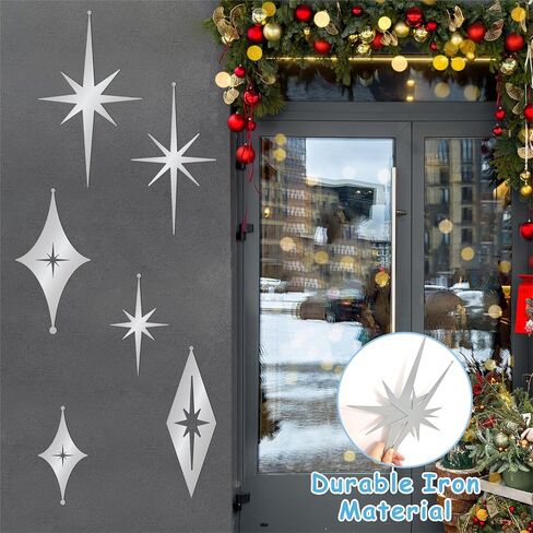 6 Pcs Iron Star Wall Decor Black Starburst Metal Wall Art Mid Century Modern Wall Decorations Atomic Stars Wall Hangings Rustic Indoor Outdoor Wall Accents Metal Art Sculptures for Living Room Bedroom in Kuwait