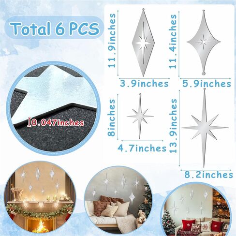 6 Pcs Iron Star Wall Decor Black Starburst Metal Wall Art Mid Century Modern Wall Decorations Atomic Stars Wall Hangings Rustic Indoor Outdoor Wall Accents Metal Art Sculptures for Living Room Bedroom in Kuwait