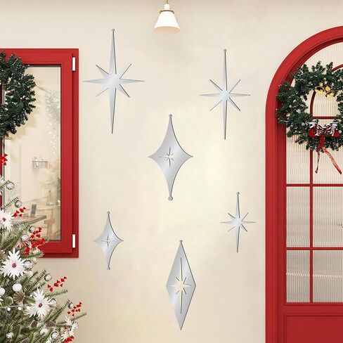 6 Pcs Iron Star Wall Decor Black Starburst Metal Wall Art Mid Century Modern Wall Decorations Atomic Stars Wall Hangings Rustic Indoor Outdoor Wall Accents Metal Art Sculptures for Living Room Bedroom in Kuwait