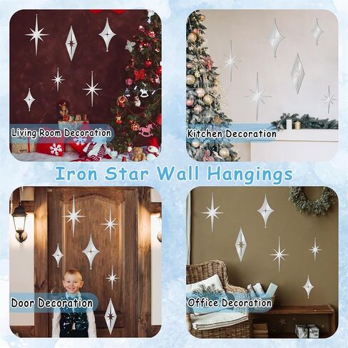 6 Pcs Iron Star Wall Decor Black Starburst Metal Wall Art Mid Century Modern Wall Decorations Atomic Stars Wall Hangings Rustic Indoor Outdoor Wall Accents Metal Art Sculptures for Living Room Bedroom in Kuwait