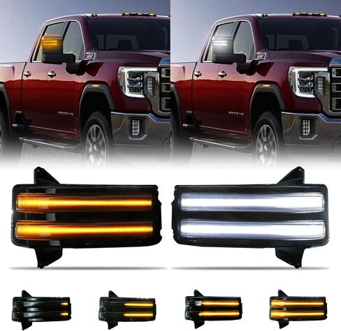 مرآة سحب جانبية مصباح إشارة الانعطاف 2020 2021 2022 2023 2024 لسيلفرادو/لسييرا 2500 3500 عدسة مدخنة مع أضواء كهرمانية ديناميكية قابلة للتحويل وأضواء الجري النهارية البيضاء وأضواء وقوف السيارات البيضاء in Kuwait