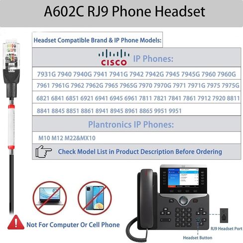 سماعة هاتف Arama Cisco مع خاصية إلغاء الضوضاء، سماعة رأس كتم الصوت متوافقة مع Cisco IP-7821 7841 7942G 7931G 7940 7941G 7945G 7960 7961G 7962G 7965G 7975G 8811 8841 8861 9951 in Saudi Arabia