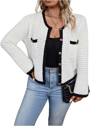 GORGLITTER Women's Plus Size Button Up Cardigan Long Sleeve Open Front Knitted Sweater Cardigans in Saudi Arabia