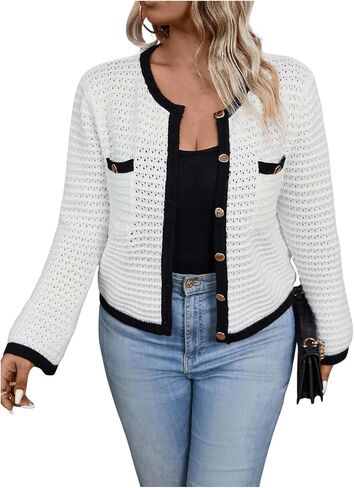 GORGLITTER Women's Plus Size Button Up Cardigan Long Sleeve Open Front Knitted Sweater Cardigans in Saudi Arabia