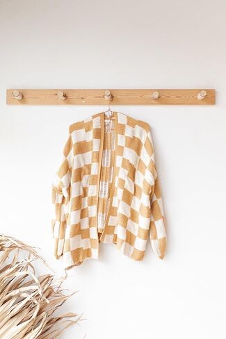 سترة نسائية كبيرة الحجم منقوشة Y2K بأكمام طويلة ومربعات مفتوحة من الأمام سترة متماسكة غير رسمية فضفاضة ملابس خارجية ملابس خروج in Kuwait