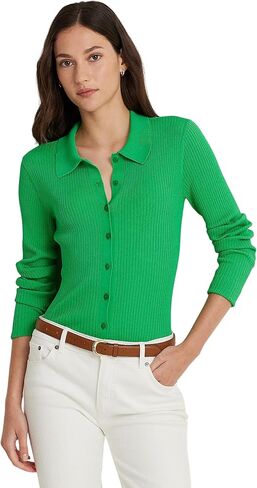 Lauren Ralph Lauren Women's Rib-Knit Long-Sleeve Polo Cardigan in Saudi Arabia