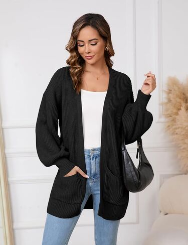 SPR&JOY Women’s Lantern Sleeve Cardigan Sweaters, Drop Shoulder Open Front Knit Tops, Solid Loose Outwear Coats with Pockets in Saudi Arabia