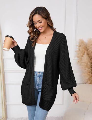 SPR&JOY Women’s Lantern Sleeve Cardigan Sweaters, Drop Shoulder Open Front Knit Tops, Solid Loose Outwear Coats with Pockets in Saudi Arabia
