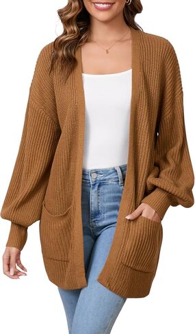 SPR&JOY Women’s Lantern Sleeve Cardigan Sweaters, Drop Shoulder Open Front Knit Tops, Solid Loose Outwear Coats with Pockets in Saudi Arabia