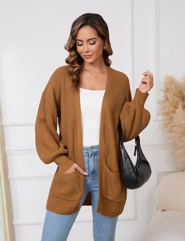 SPR&JOY Women’s Lantern Sleeve Cardigan Sweaters, Drop Shoulder Open Front Knit Tops, Solid Loose Outwear Coats with Pockets in Saudi Arabia