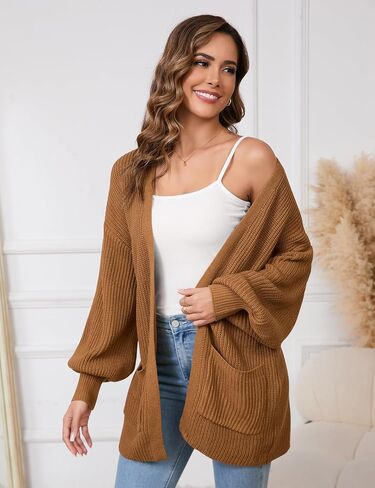 SPR&JOY Women’s Lantern Sleeve Cardigan Sweaters, Drop Shoulder Open Front Knit Tops, Solid Loose Outwear Coats with Pockets in Saudi Arabia
