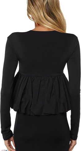 CSDAJIO Women's Bubble Hem Long Sleeve Babydoll Top Scoop Neck Ruffle Peplum Shirt Blouse Cute Going Out Shirts in Saudi Arabia