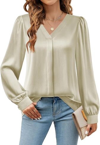 Youtalia Winter Tops for Women 2024 Chiffon Blouse Long Sleeve Silk Tops Satin Blouses for Business Dressy in Saudi Arabia