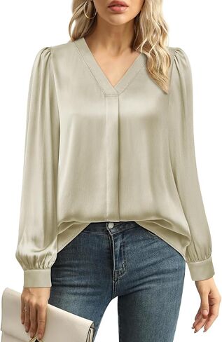 Youtalia Winter Tops for Women 2024 Chiffon Blouse Long Sleeve Silk Tops Satin Blouses for Business Dressy in Saudi Arabia