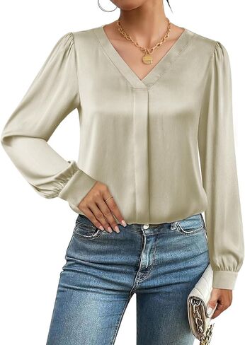 Youtalia Winter Tops for Women 2024 Chiffon Blouse Long Sleeve Silk Tops Satin Blouses for Business Dressy in Saudi Arabia
