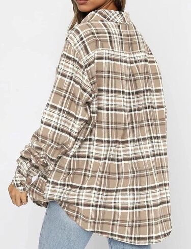 قمصان منقوشة من الفلانيل للسيدات من Zontroldy مقاس كبير وأكمام طويلة وأزرار سفلية قميص منقوش من الجاموس وبلوزات علوية in Kuwait