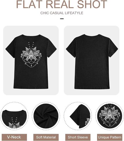 HDLTE Plus Size Shirts for Women Keyhole Floral Tops Casual Short Sleeve Sexy V Neck Summer Tees Shirt in Saudi Arabia