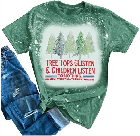 Teacher Christmas Shirt Women Tree Tops Glisten Children Listen Bleached Tee Cute Tree Graphic Teacher Gift Shirts in Kuwait