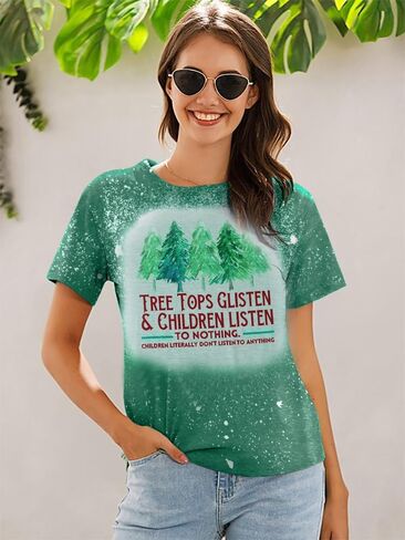 Teacher Christmas Shirt Women Tree Tops Glisten Children Listen Bleached Tee Cute Tree Graphic Teacher Gift Shirts in Kuwait
