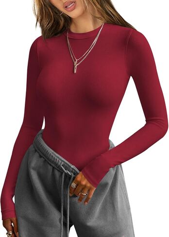 Women Long Sleeve T Shirts Crew Neck Ribbed Top for Women Going Out Workout Basic Tight Tee Fitted Cotton Tops in Kuwait