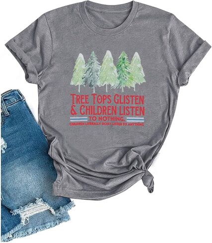 Teacher Christmas Shirt Women Tree Tops Glisten Children Listen Bleached Tee Cute Tree Graphic Teacher Gift Shirts in Kuwait