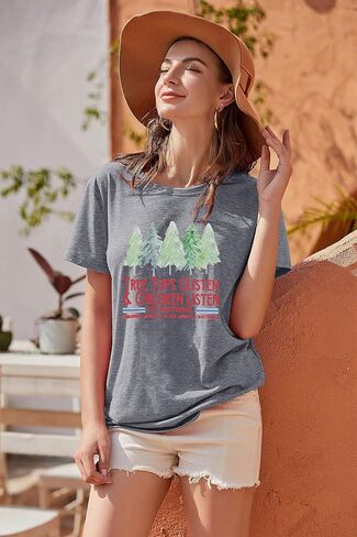 Teacher Christmas Shirt Women Tree Tops Glisten Children Listen Bleached Tee Cute Tree Graphic Teacher Gift Shirts in Kuwait