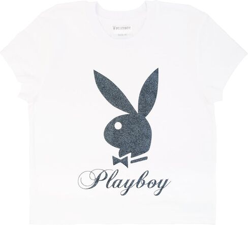 Playboy Womens Soft Cotton Blend Babydoll Tee Shirt with Faux Rhinestone Print Or Glitter Sizes S-XL in Saudi Arabia