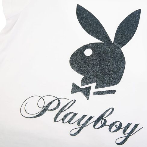 Playboy Womens Soft Cotton Blend Babydoll Tee Shirt with Faux Rhinestone Print Or Glitter Sizes S-XL in Saudi Arabia