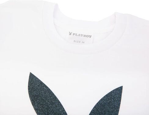 Playboy Womens Soft Cotton Blend Babydoll Tee Shirt with Faux Rhinestone Print Or Glitter Sizes S-XL in Saudi Arabia