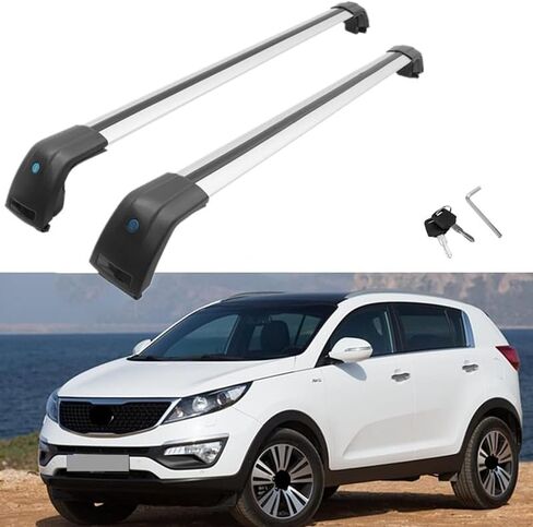 أرفف سقف MotorFansClub قضبان متقاطعة مناسبة لكيا سبورتاج 2010 2011 2012 2013 2014 2015 أرفف أمتعة قابلة للقفل سقف السكك الحديدية in Kuwait