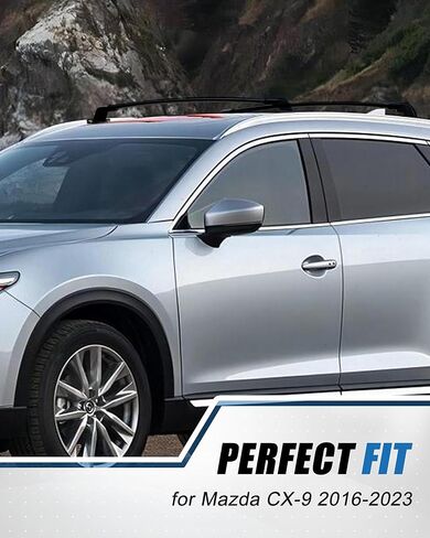 220 رطل سقف رف العارضة يصلح لمازدا CX9 CX-9 2016-2023 الألومنيوم عبر القضبان، الثقيلة البضائع العارضة سقف السكك الحديدية الأمتعة البضائع السوداء in Kuwait