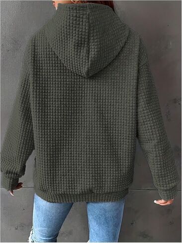 Women's Plus Size Waffle Knit Hoodie Drawstring Long Sleeve Sweatshirts with Pocket in Saudi Arabia
