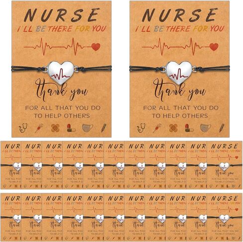 Sureio 24 Sets Christmas Nurse Week Gifts Nurse Heart Bracelet Nursing Appreciation Gifts with Card for Student Practitioner(Heart) in Kuwait