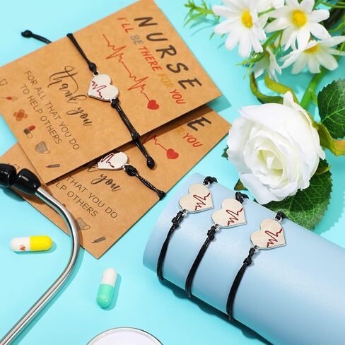 Sureio 24 Sets Christmas Nurse Week Gifts Nurse Heart Bracelet Nursing Appreciation Gifts with Card for Student Practitioner(Heart) in Kuwait