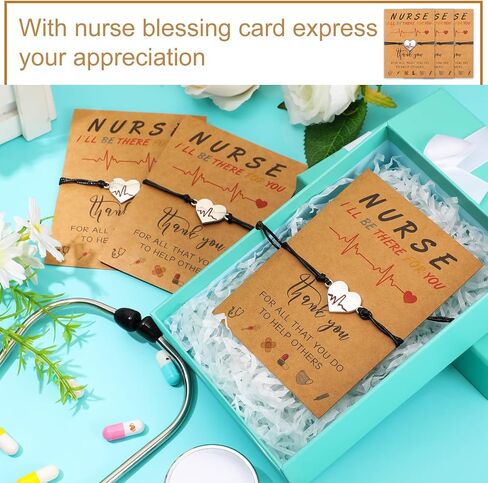 Sureio 24 Sets Christmas Nurse Week Gifts Nurse Heart Bracelet Nursing Appreciation Gifts with Card for Student Practitioner(Heart) in Kuwait